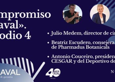 El cineasta Julio Medem, el presidente de CESGAR y del Deportivo de La Coruña, Antonio Couceiro, y la empresaria berciana Beatriz Escudero, en el episodio 4 de Compromiso Iberaval